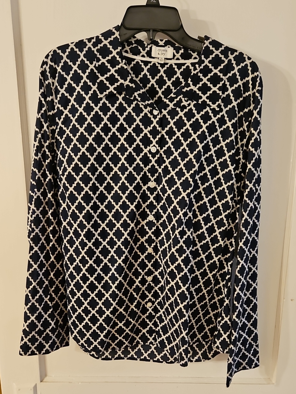 crown & ivy Navy and White Geometric Button-Up Shirt